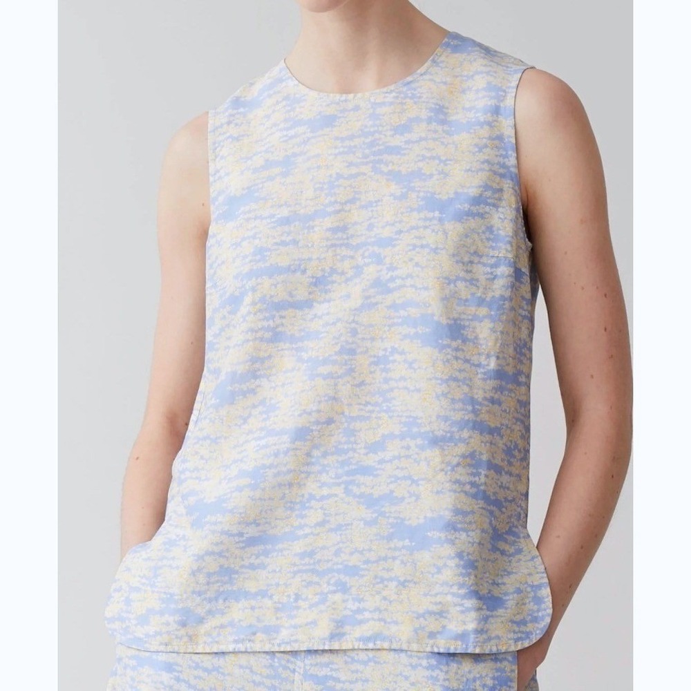 COS Linen Blend Tank Top Sz 4 NWT Blue Yellow Abstract Spring Chic Scandi Clean